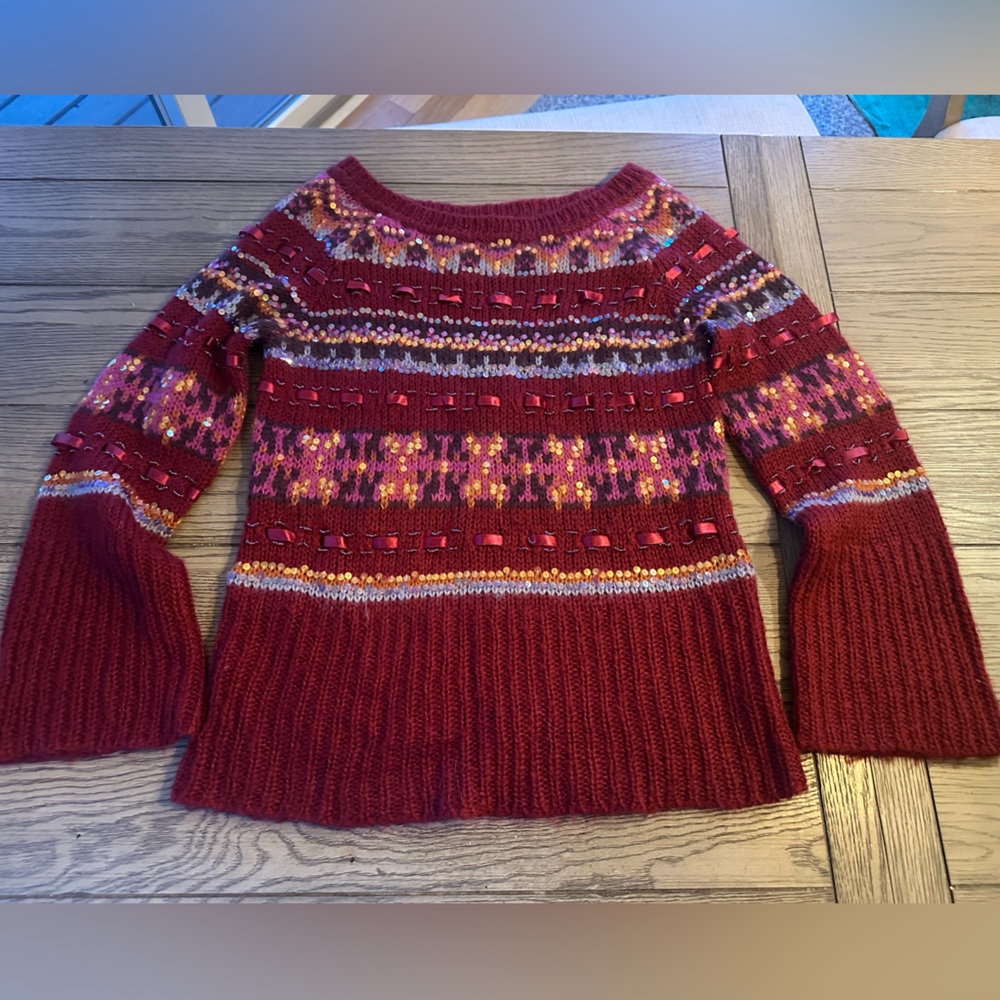 Moda International Multicolor Knit Sequence Mohair Sweater